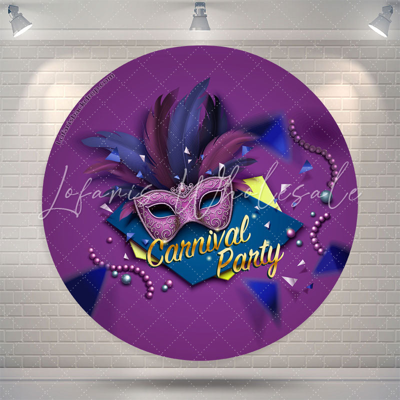 Lofaris Circle Purple Feather Mask Carnival Party Backdrop