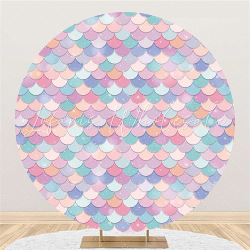 Lofaris Circle Purple Pink Mermaid Backdrop For Birthday Party