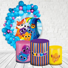 Lofaris Circle Rainbow And Cartoon Animals Birthday Backdrop Kit