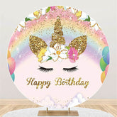 Lofaris Circle Rainbow And Unicorn Happy Birthday Backdrop