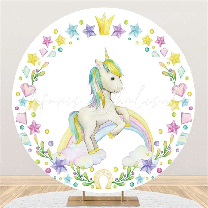 Lofaris Circle Rainbow And White Horse Baby Shower Backdrop