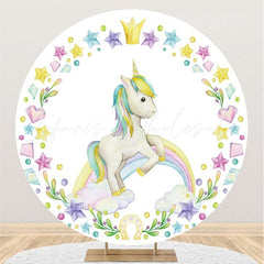 Lofaris Circle Rainbow And White Horse Baby Shower Backdrop