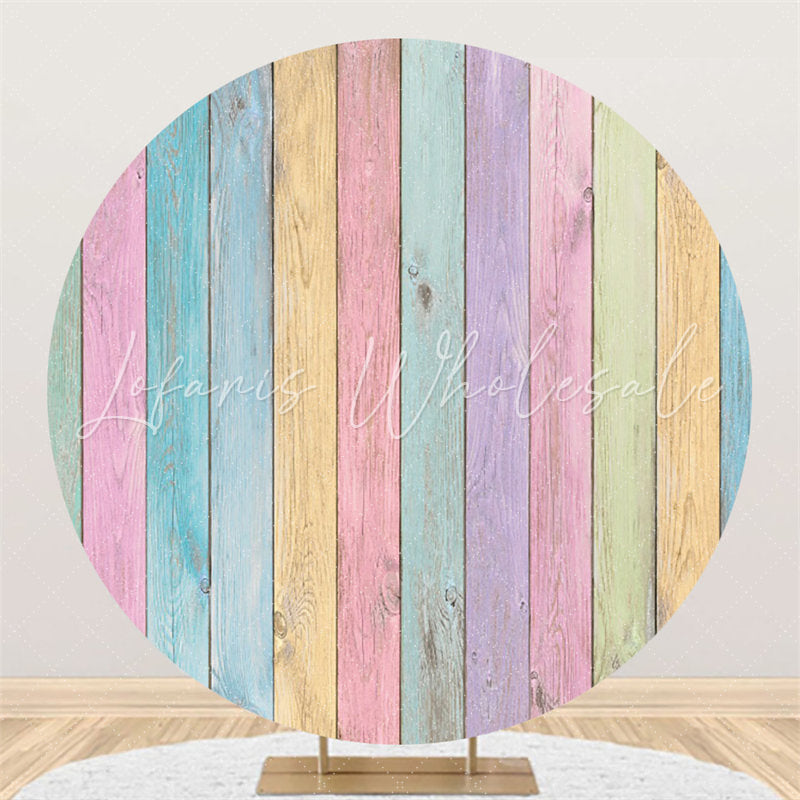 Lofaris Circle Rainbow Color Wooden Happy Birthday Backdrop