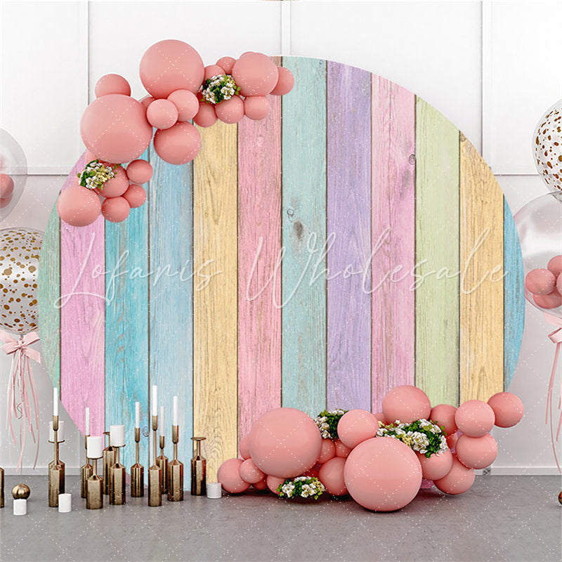 Lofaris Circle Rainbow Color Wooden Happy Birthday Backdrop