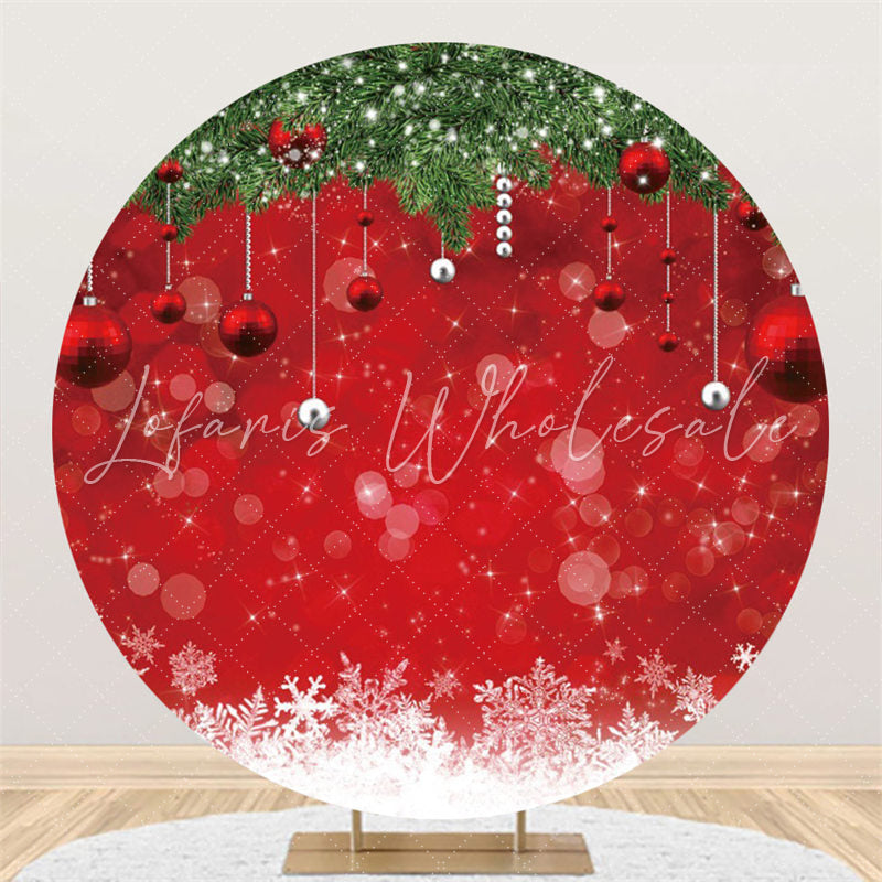 Lofaris Circle Red Bokeh Balls Green Leaves Christmas Backdrop