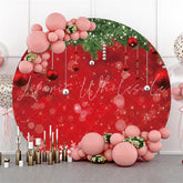 Lofaris Circle Red Bokeh Balls Green Leaves Christmas Backdrop
