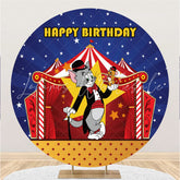 Lofaris Circle Red Circus Cat And Mouse Happy Birthday Backdrop