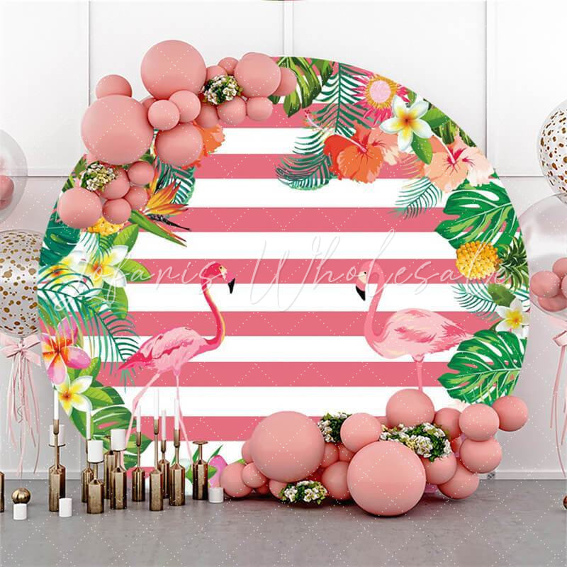 Lofaris Circle Red-Crowned Crane Stripe Happy Birthday Backdrop