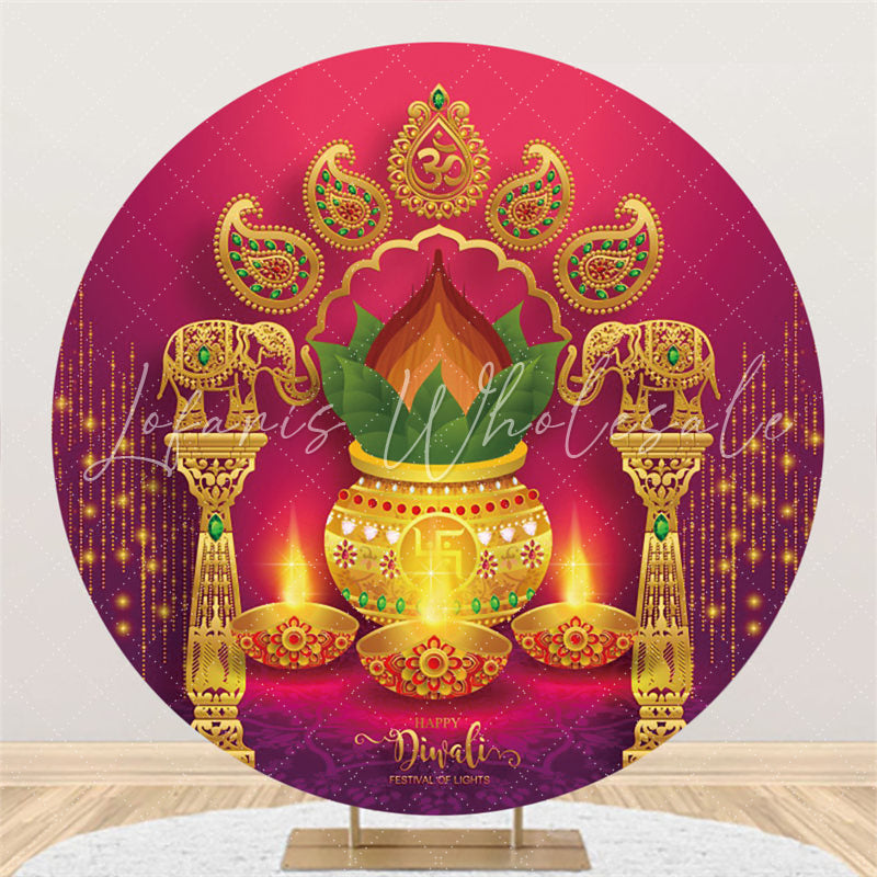 Lofaris Circle Red Gold Festival Lights Happy Diwali Backdrop