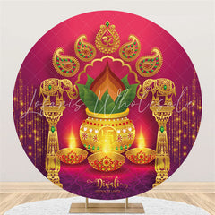 Lofaris Circle Red Gold Festival Lights Happy Diwali Backdrop