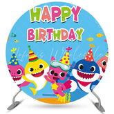 Lofaris Circle Sea Blue Cartoon Shark Happy Birthday Backdrop