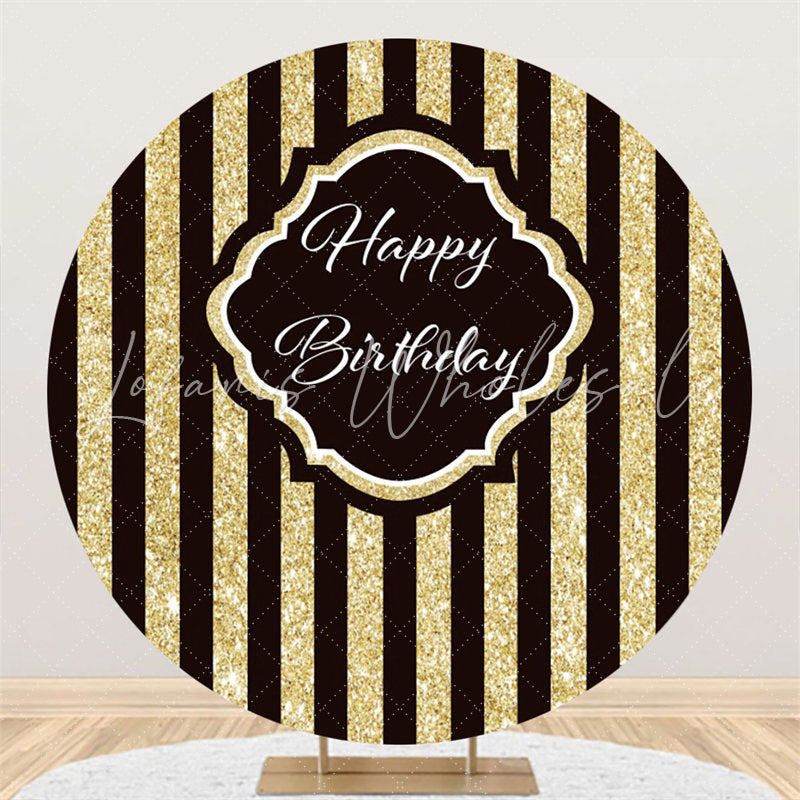 Lofaris Circle Simple Gold Black Stripe Happy Birthday Backdrop
