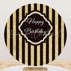 Lofaris Circle Simple Gold Black Stripe Happy Birthday Backdrop