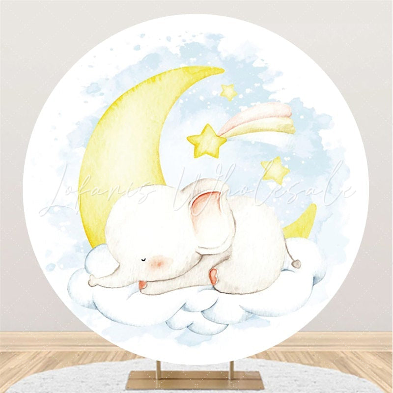 Lofaris Circle Sleepy Elephant And Moon Baby Shower Backdrop