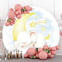 Lofaris Circle Sleepy Elephant And Moon Baby Shower Backdrop