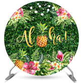 Lofaris Circle Summer Aloha Pineapple Happy Birthday Backdrop