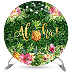 Lofaris Circle Summer Aloha Pineapple Happy Birthday Backdrop