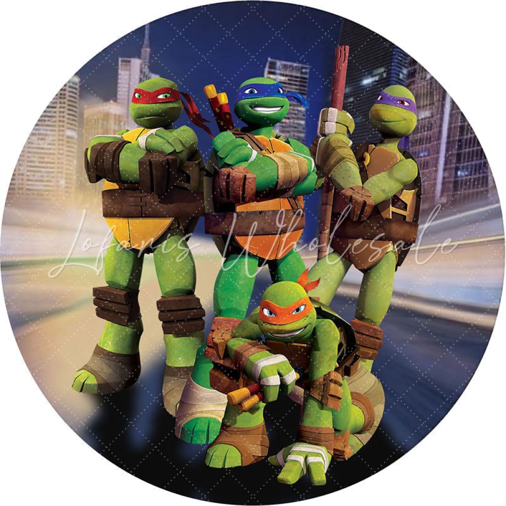 Lofaris Circle Turtle Ninja Round Boys Happy Birthday Backdrop