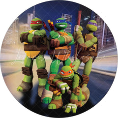 Lofaris Circle Turtle Ninja Round Boys Happy Birthday Backdrop