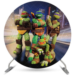 Lofaris Circle Turtle Ninja Round Boys Happy Birthday Backdrop