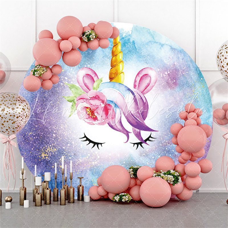 Lofaris Circle Unicorn Flower Happy Birthday Backdrop For Party