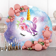 Lofaris Circle Unicorn Flower Happy Birthday Backdrop For Party