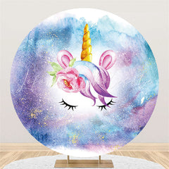 Lofaris Circle Unicorn Flower Happy Birthday Backdrop For Party