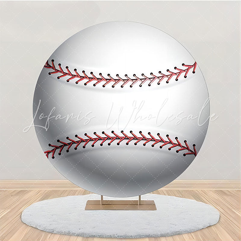 Lofaris Circle Vivid White Red Baseball Birthday Backdrop