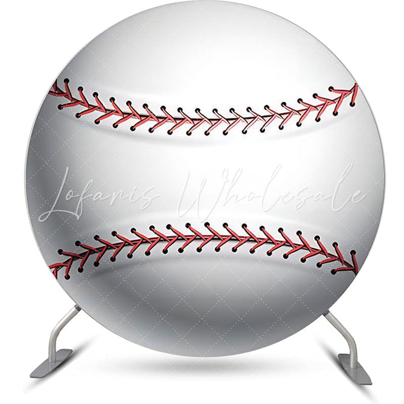 Lofaris Circle Vivid White Red Baseball Birthday Backdrop