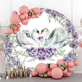 Lofaris Circle White Swan And Flower Happy Birthday Backdrop