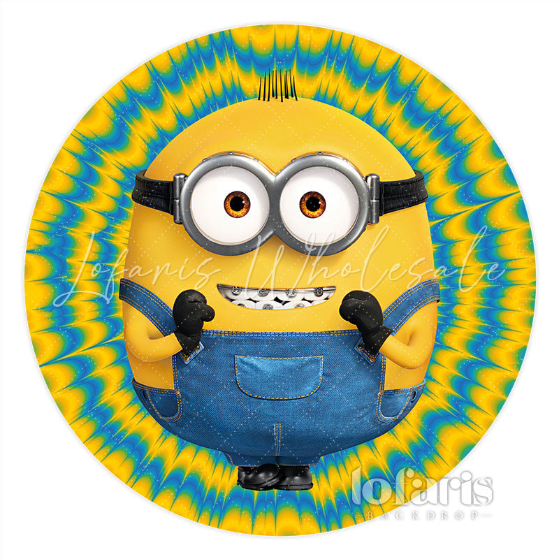 Lofaris Circle Yellow And Blue Cartoon Birthday Round Backdrop