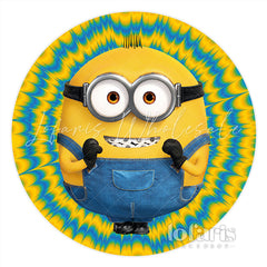 Lofaris Circle Yellow And Blue Cartoon Birthday Round Backdrop