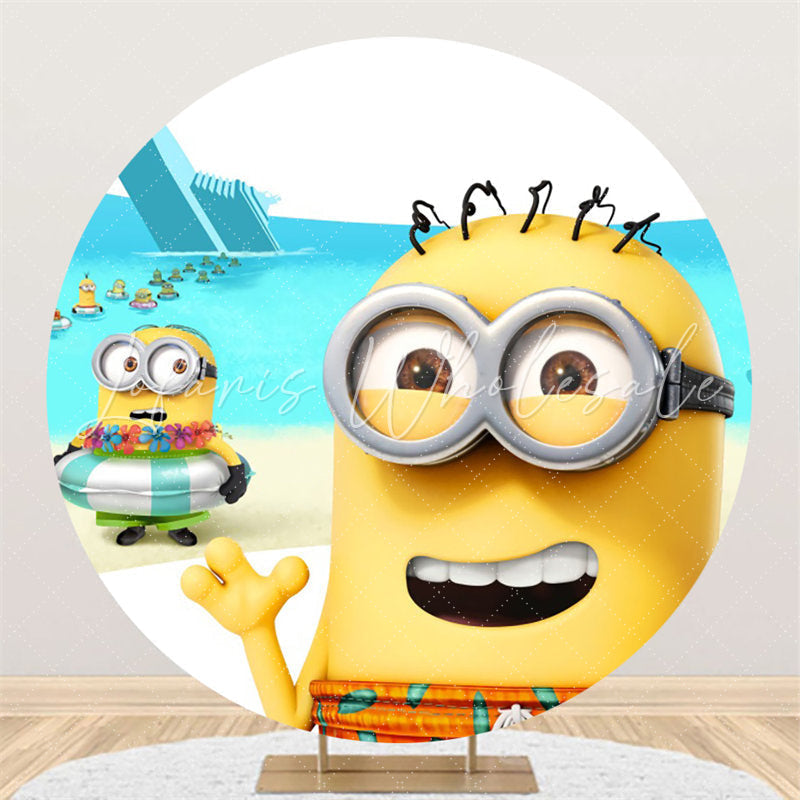 Lofaris Circle Yellow Cartoon Dolls Round Beach Birthday Backdrop