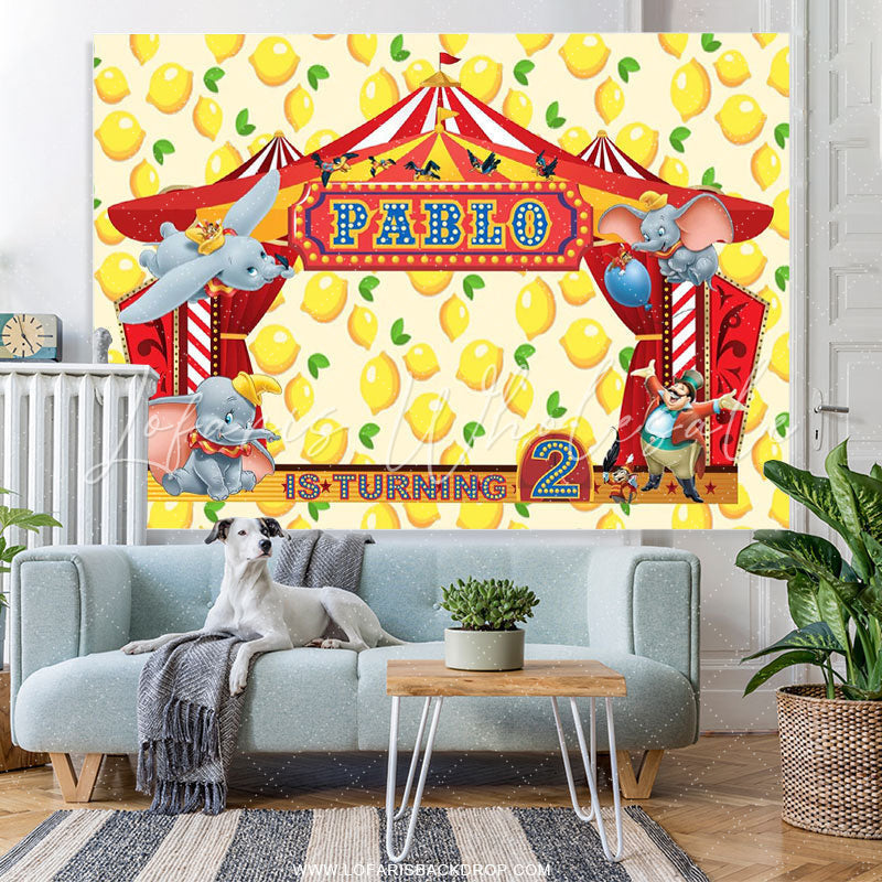 Lofaris Circus Elephant Yellow Lemon 2nd Birthday Backdrop