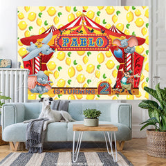 Lofaris Circus Elephant Yellow Lemon 2nd Birthday Backdrop