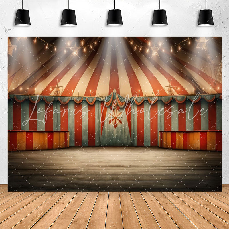 Lofaris Circus Mill Tent Red Stripes Light Birthday Backdrop