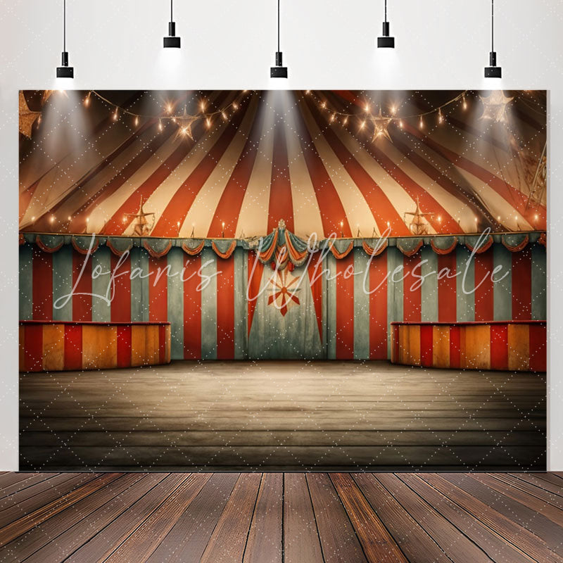 Lofaris Circus Mill Tent Red Stripes Light Birthday Backdrop