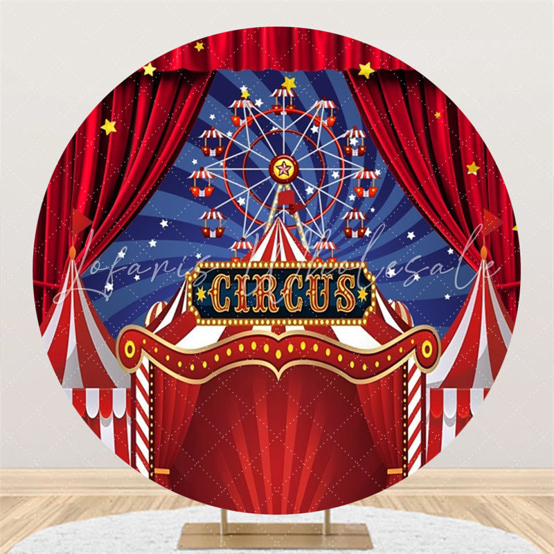 Lofaris Circus Red Curtain Ferris Wheel Circle Backdrop