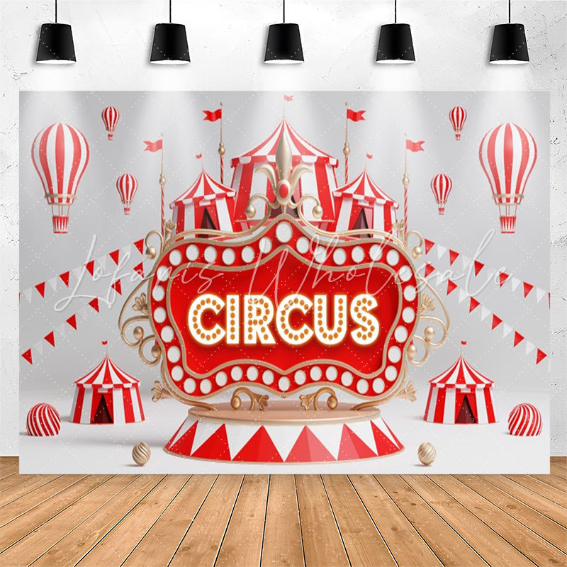 Lofaris Circus Red Light Sign Flags Tent Birthday Backdrop