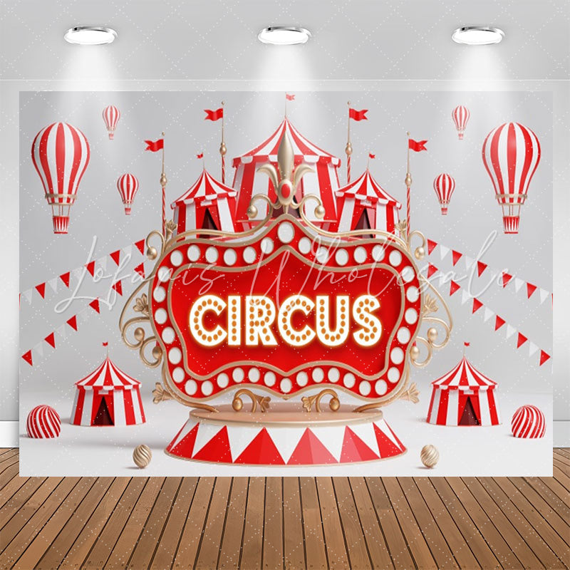 Lofaris Circus Red Light Sign Flags Tent Birthday Backdrop