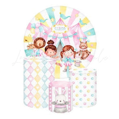Circus Themed Round Backdrop and Cylinders Kit for Fun