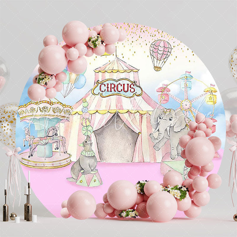 Circus Watercolor Pink Round Backdrop for Fun Fair Theme