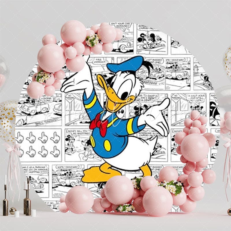 Classic Donald Duck Round Backdrop For Fun Cartoon Kids Party Theme