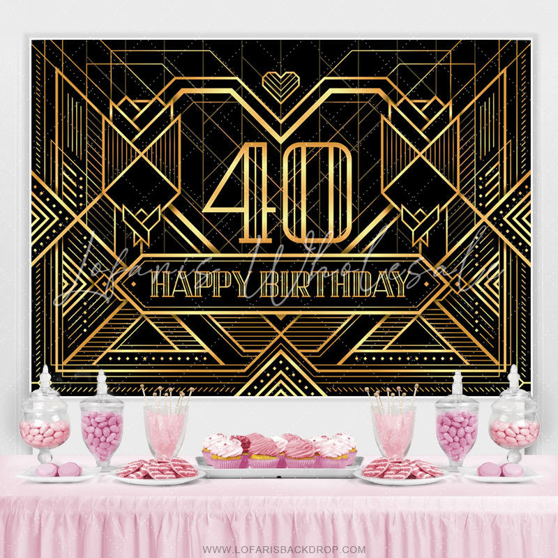 Lofaris Classic Lines Black Happy 40Th Birthday Backdrop