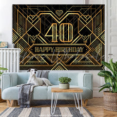 Lofaris Classic Lines Black Happy 40Th Birthday Backdrop