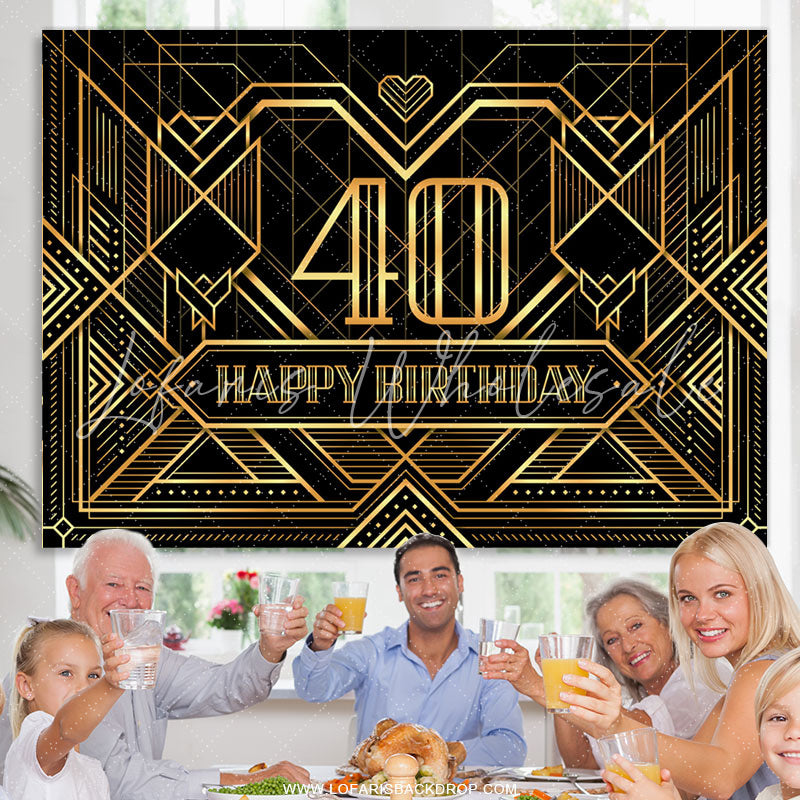 Lofaris Classic Lines Black Happy 40Th Birthday Backdrop