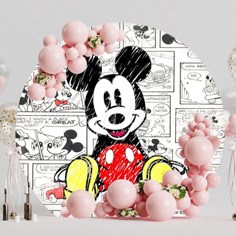 Classic Mickey Round Backdrop For Fun And Nostalgic Party Celebration