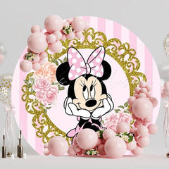 Classic Minnie Round Backdrop For Nostalgic Kids Party Celebration