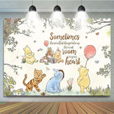 Classic Winnie Pooh Bear Watercolor Tree Baby Shower Backdrop
