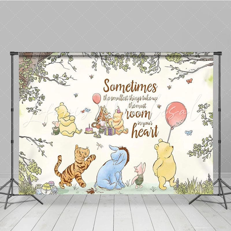 Classic Winnie Pooh Bear Watercolor Tree Baby Shower Backdrop